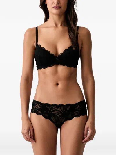 Emporio Armani Lace-trimmed Floral-lace Bra In Black