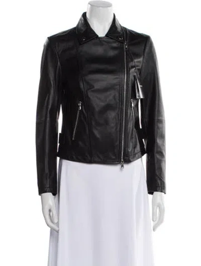 Pre-owned Emporio Armani Lamb Leather Biker Jacket In Black