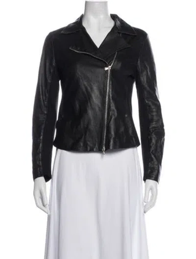 Pre-owned Emporio Armani Lamb Leather Biker Jacket In Black