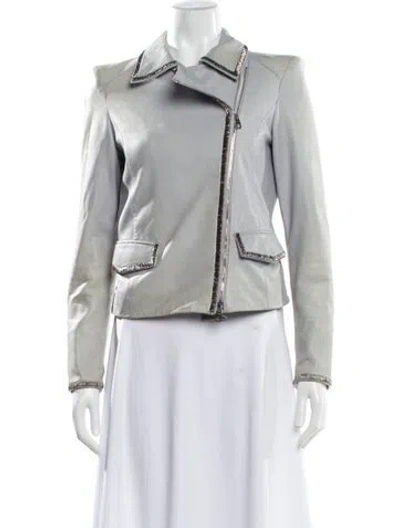 Pre-owned Emporio Armani Lamb Leather Biker Jacket In Gray