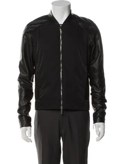 Pre-owned Emporio Armani Lamb Leather Bomber Jacket In Gray