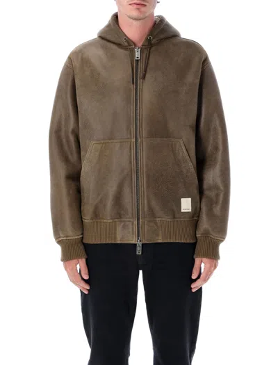 Emporio Armani Hooded Ribbed Hem Jacket In Brown