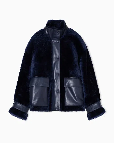 Emporio Armani Lamb Shearling Sheepskin With Nappa-leather Details In Blue