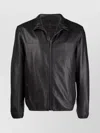 Emporio Armani Leather Jacket With Stand-up Collar In Black