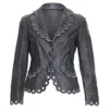 Emporio Armani Lambskin Embroidered Scalloped Crop Jacket In Gray