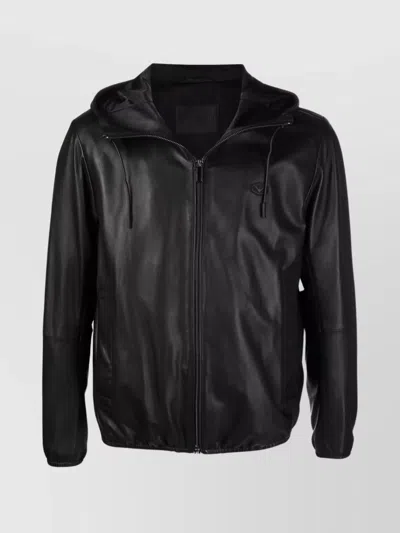 EMPORIO ARMANI LAMBSKIN HOODED JACKET DRAWSTRING