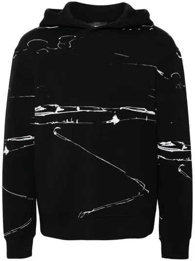 Emporio Armani Landscape-print Jersey Hoodie In Black