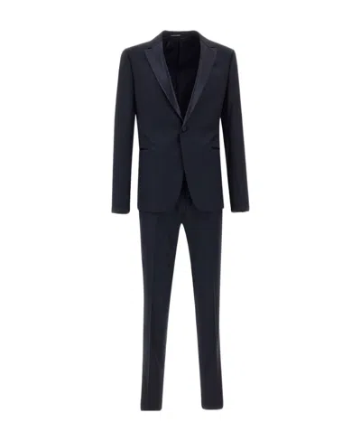Emporio Armani Lapel Long-sleeved Suit In Black