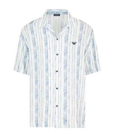 Emporio Armani Lapel Short Sleeve Beach Shirt In White