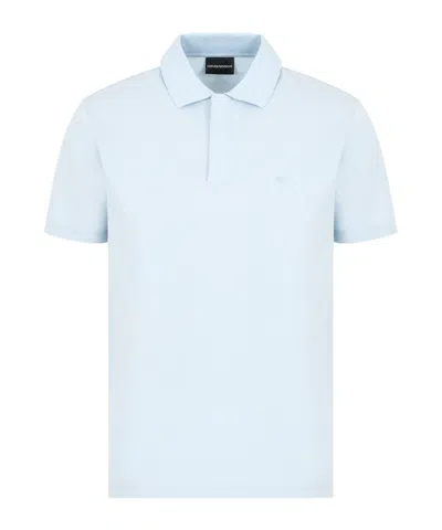 Emporio Armani Cotton Logo Polo Shirt In Bluje