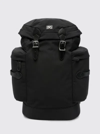 Emporio Armani Large Nylon Backpack With Flap And Eagle Logo Buckles In Black