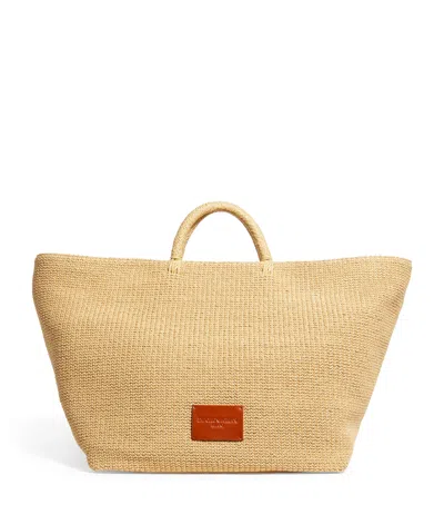 Emporio Armani Large Raffia Tote Bag In Beige