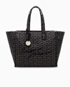 Emporio Armani Large Shopper Bag In Jacquard Canvas With All-over Monogram In Blue