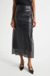 Emporio Armani Polygon Capsule Collection Midi Skirt In Vegetable-tanned Nappa Leather With Laser-cut Perforations In Black