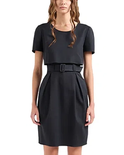 Emporio Armani Layered Look Belted Dress In Night Blue