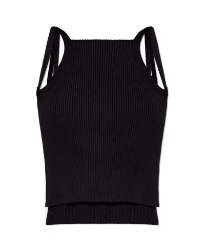 Emporio Armani Layered Ribbed Knit Tank Top In Black