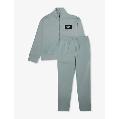 Emporio Armani Kids' Lead Logo-patch Long-sleeve Cotton-jersey Tracksuit 4-16 In Blue