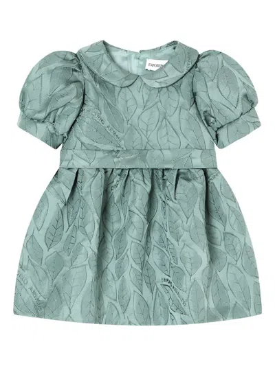 Emporio Armani Babies' Leaf-print Puff-sleeve Dress In Green
