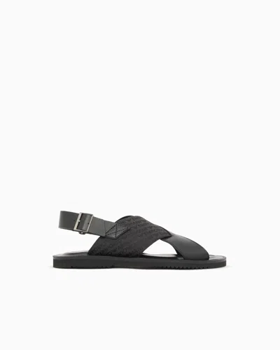 Emporio Armani Leather And Jacquard Cross-over Sandals In Black
