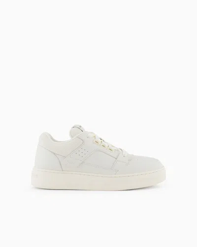 Emporio Armani Leather And Mesh Sneakers With Contrasting Details In White