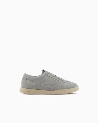 Emporio Armani Leather And Suede Sneakers In Gray