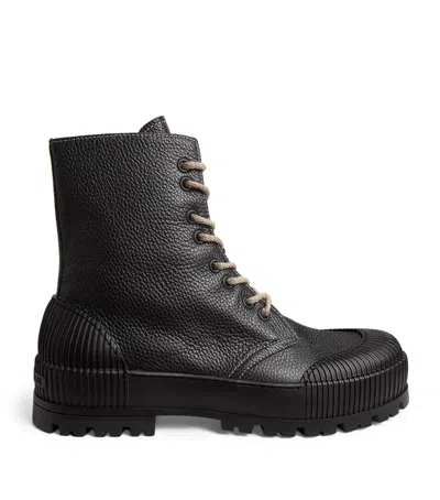 Emporio Armani Leather Ankle Boots In Black