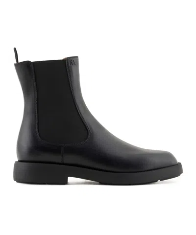 Emporio Armani Leather Ankle Boots In Black