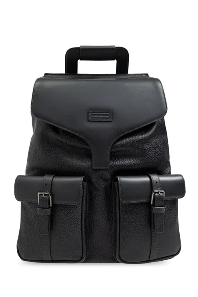 Emporio Armani Leather Backpack In Black