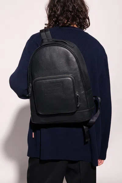 Emporio Armani Leather Backpack With Logo In Black