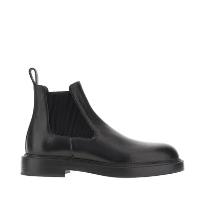 Emporio Armani Leather Beatles Ankle Boots In Black