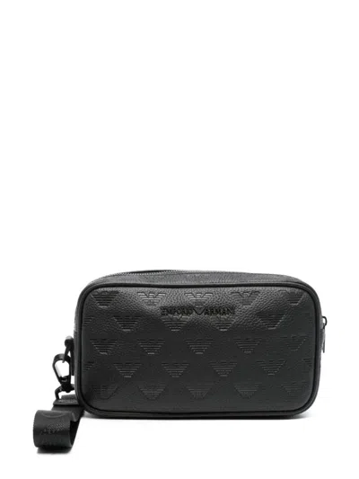 Emporio Armani Leather Beauty-case In Black