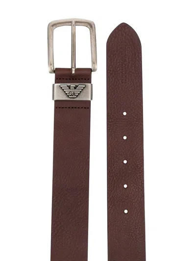 Emporio Armani Leather Belt In Brown