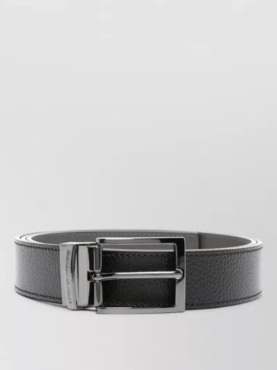 Emporio Armani Leather Belt Adjustable Length Textured Design In Black