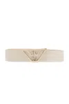 Emporio Armani Adjustable Logo Buckle Belt With Textured Finish In Beige