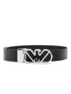 Emporio Armani Official Store Reversible Belt In Deer-print Leather With Eagle Buckle In Black