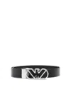 Emporio Armani Official Store Reversible Belt In Deer-print Leather With Eagle Buckle In Black