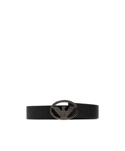 Emporio Armani Leather Belt In Nero