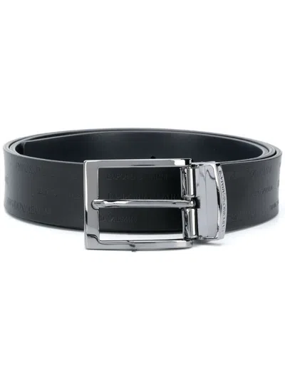 Emporio Armani Buckled Leather Belt In Dark Blue