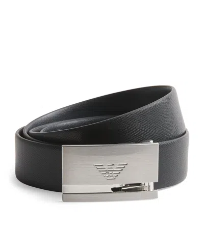 Emporio Armani Stainless Steel And Black Leather Strap Id Bracelet In Multicoloured
