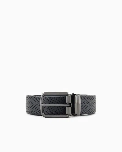 Emporio Armani Leather Belt With Braided Print In Black