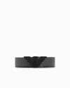 Emporio Armani Official Store Leather Belt With Embossed Print And Eagle Buckle In Black