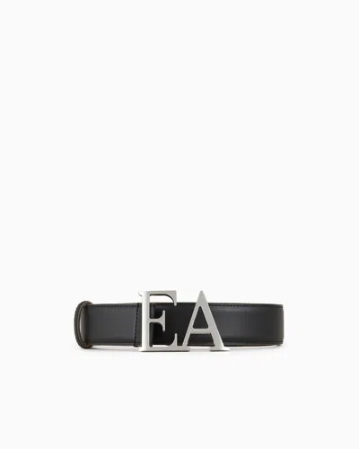 Emporio Armani Leather Belt With Moulded Ea Buckle In Black