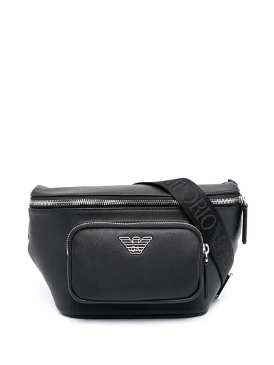 Emporio Armani Leather Beltbag In Black