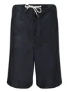 Emporio Armani Leather Bermuda Shorts In Black