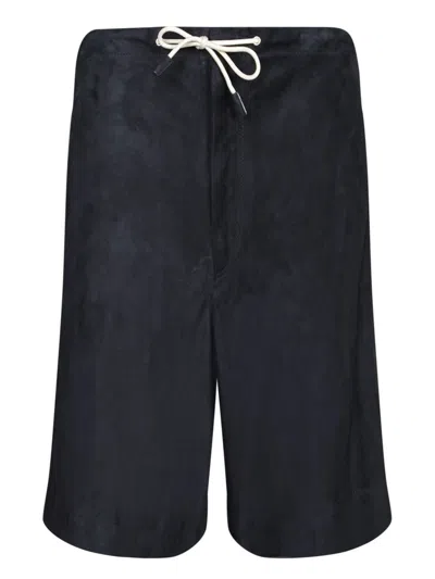 Emporio Armani Leather Bermuda Shorts In Black