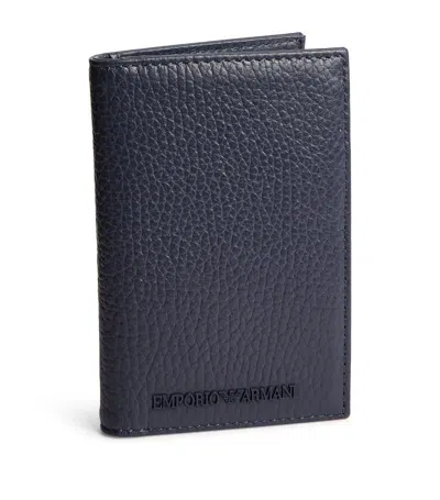 Emporio Armani Leather Bifold Card Holder In Blue