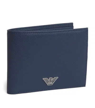 Emporio Armani Leather Bifold Wallet In Blue