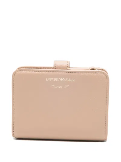 Emporio Armani Leather Bifold Wallet In Nude