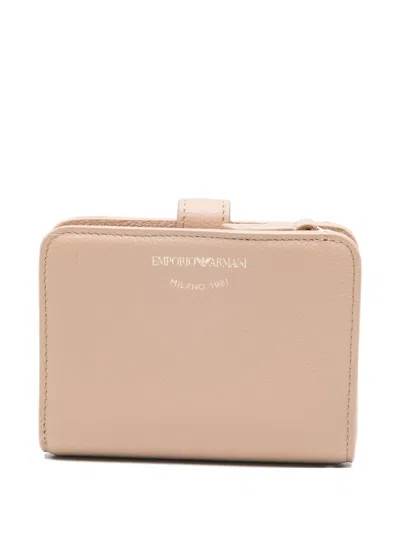 Emporio Armani Leather Bifold Wallet In Sand