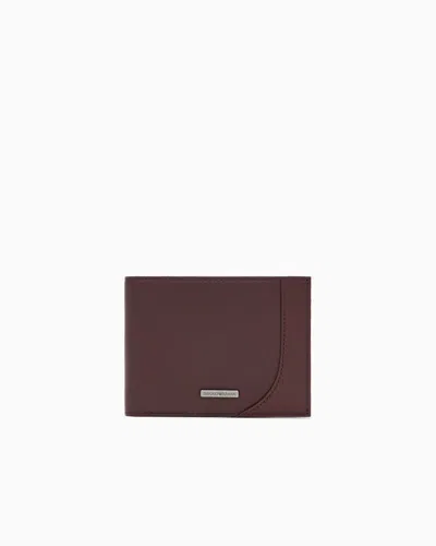 Emporio Armani Leather Bifold Wallet With A Metal Logo And A Coin Pocket In Red